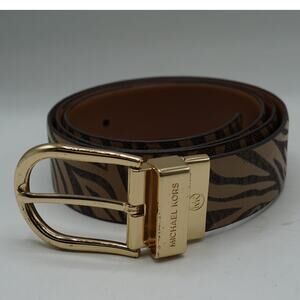 Michael Kors Reversible Leather Belt Zebra Print Gold-tone Logo Buckle